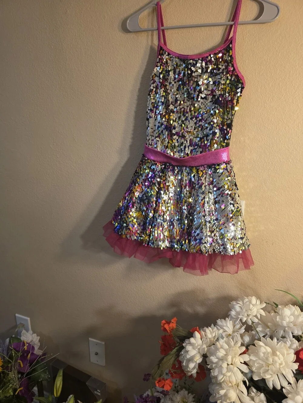 Black and Pink Sequin Girls Dance Costume Dress